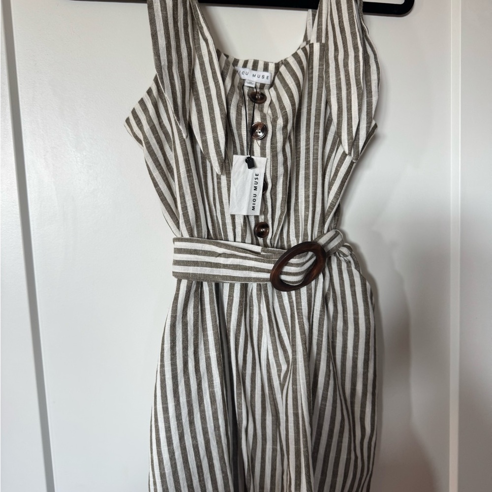 Striped Linen Jumpsuit with Belt